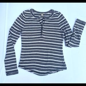 Lucky Brand Black & Cream Striped Thermal HENLEY